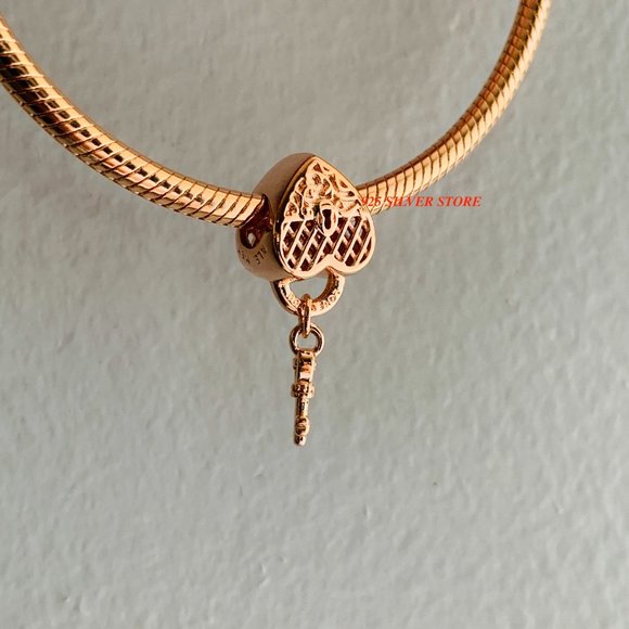NEW Authentic Pandora Rose Gold Love You Lock Charm 787655 / Pandora Bracelet - Picture 2 of 8